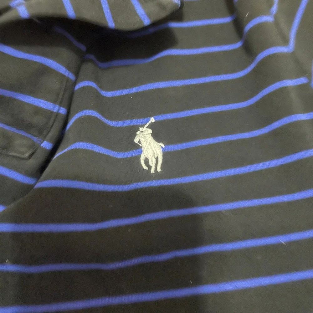Polo Ralph Lauren Men's Large Long‎ Sleeve Preppy Striped Polo Shirt Navy Blue